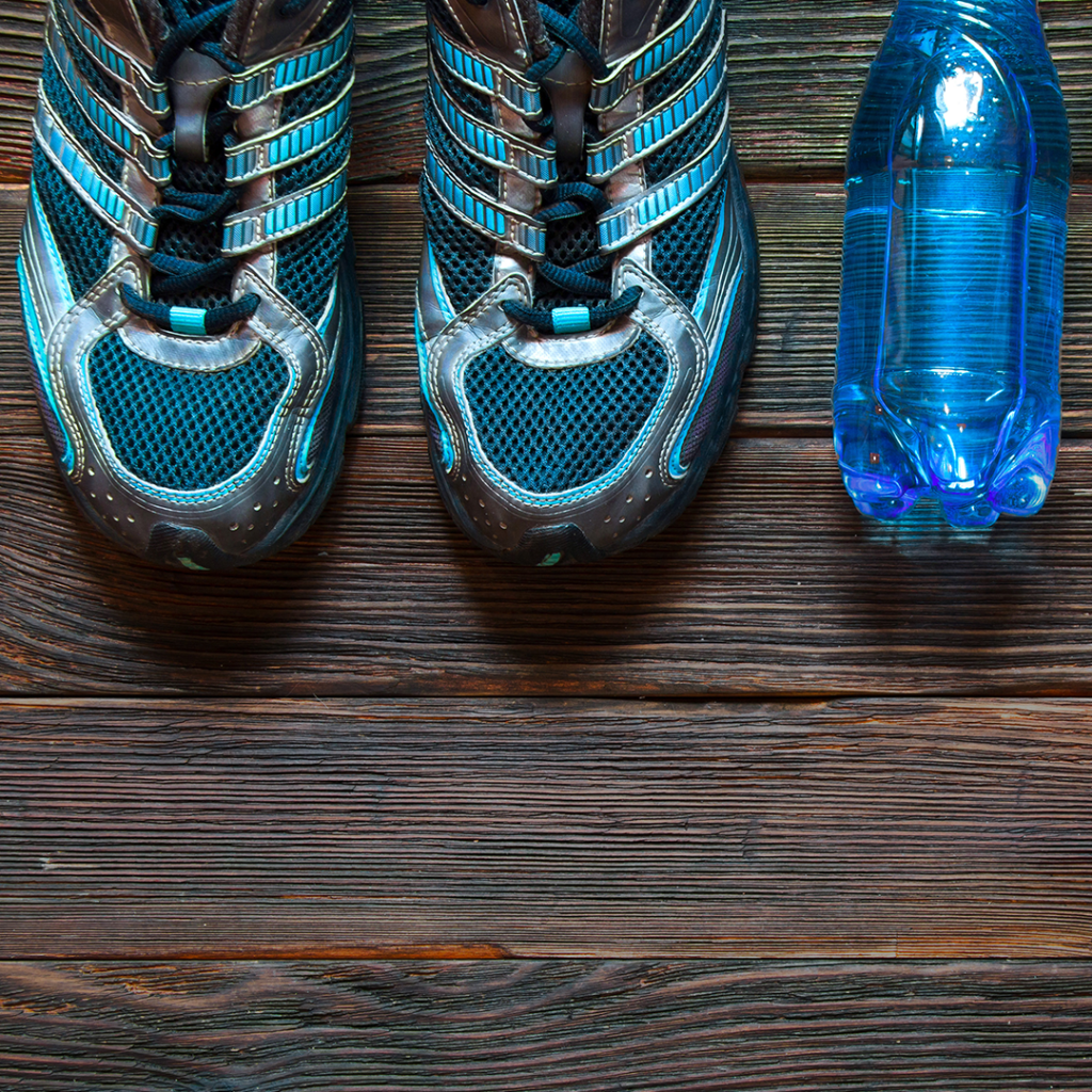 Shoes and a water bottle